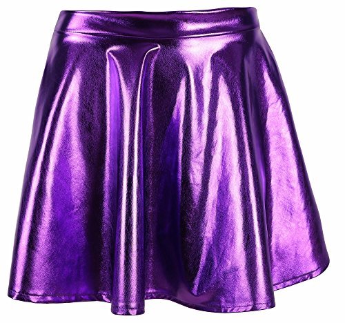 Womens Cute Shiny Flared Pleated Casual Fashion Skater Long Bed Skirt Purple L - Thumbnail 2
