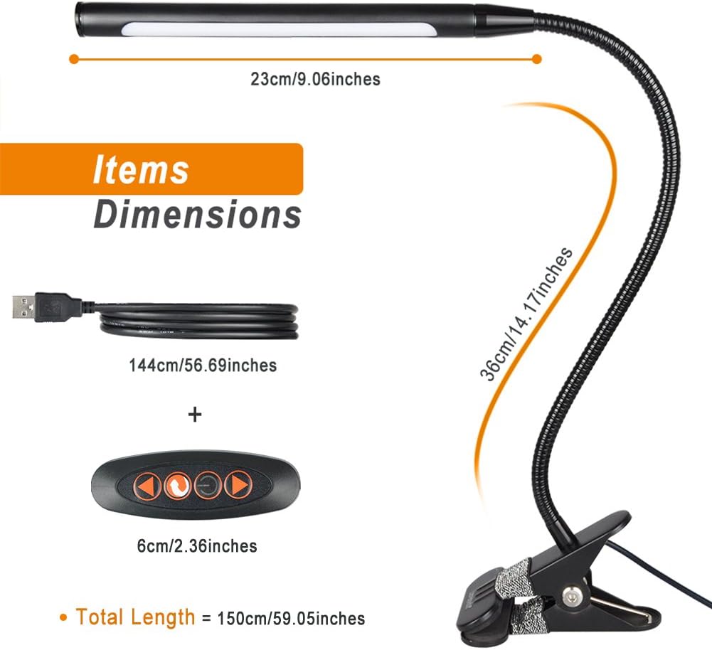 LEPOWER 4W Led Clip on Light/Reading Lights/Night Book Light/Clamp on Lights, 3 Color Temperature Settings Stepless Adjustable Brightness Clip Lamps for Desk, Bed Headboard, Computer and Piano - - 