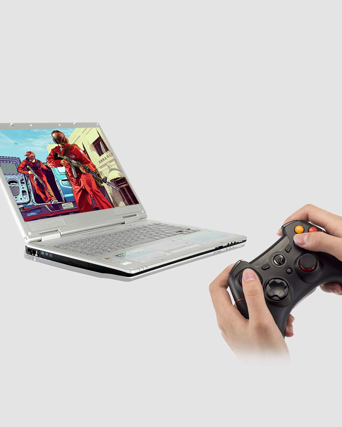 EasySMX Wireless 2.4G Game Controller with Vibration Fire Button range up to 10m Support PC (Windows XP/7/8/8.1/10), PS3, Android, Vista, TV Box Portable Gaming Joystick Handle (Black and Blue)