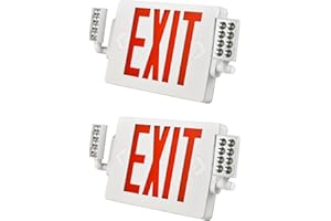 LED ENERGY PLUS Double Sided LED Emergency EXIT Sign Combo, Two LED Lights, Backup Battery, US Standard Red Letter Emergency Exit Lighting, Commercial Grade, 120-277V, Fire Resistant (UL 94V-0) 2 Pack