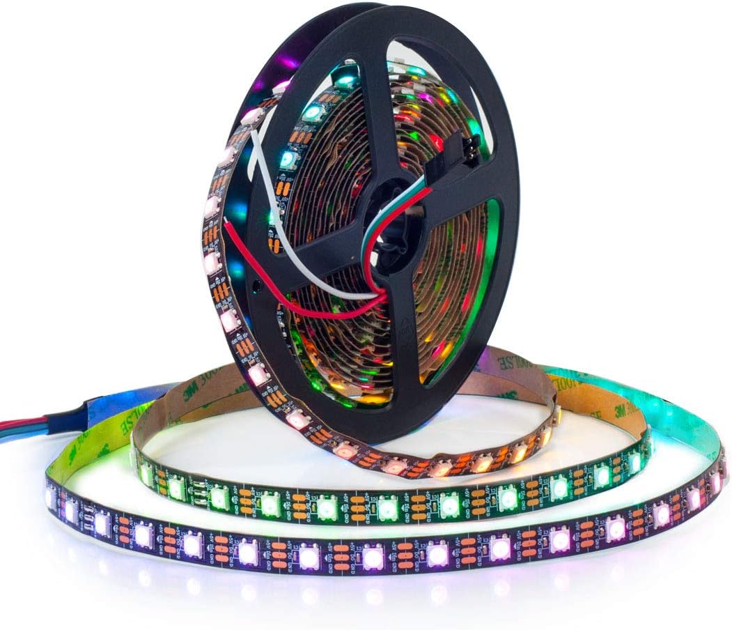 BTF-LIGHTING WS2812E ECO RGB Alloy Wires 5050SMD Individual Addressable 16.4FT 60Pixels/m 300Pixels Flexible Black PCB Full Color LED Pixel Strip Dream Color IP30 Non-Waterproof DIY Projects Only DC5V
