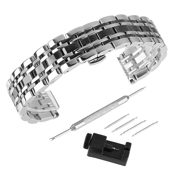 BEWISH Uhrarmband Edelstahl Ersatzband Solide Metall Uhr Band Riemen Uhrenarmbänder Ersatz Edelstahlschliesse Faltschließe Uh