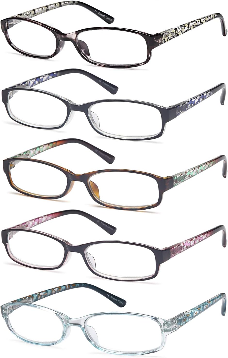 Gamma Ray Women's Reading Glasses 5 Pair Print Ladies Fashion Readers for Women - 1.00