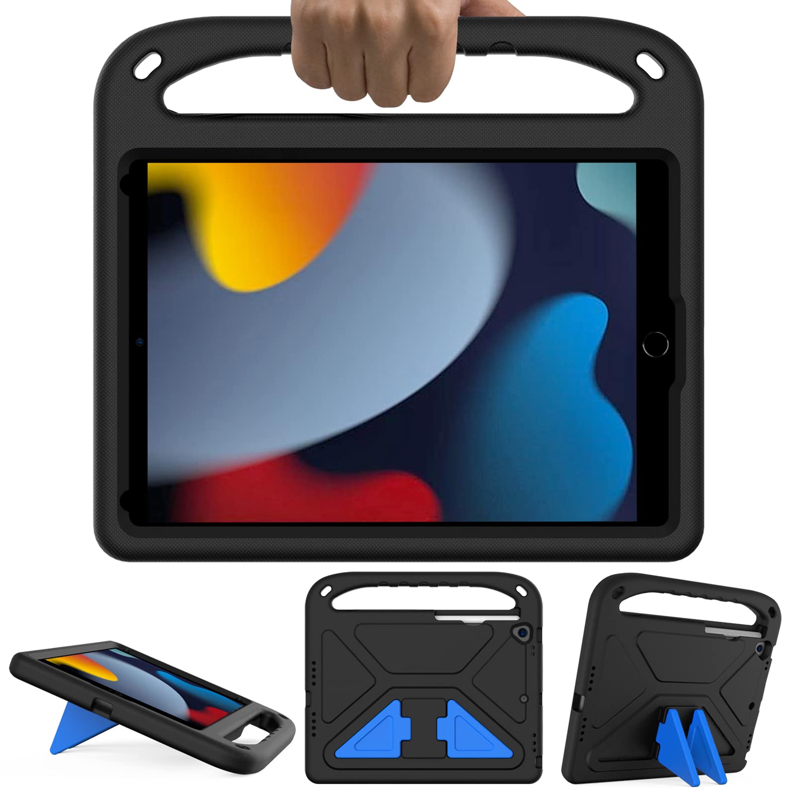 GOZOPO Kids Case for iPad 10.2 Inch 2021/2020/2019 (9th/8th/7th Generation), Lightweight & Shockproof Handle Stand Case Compatible With Air 3 10.5"/Pro 10.5" - Black — image 1