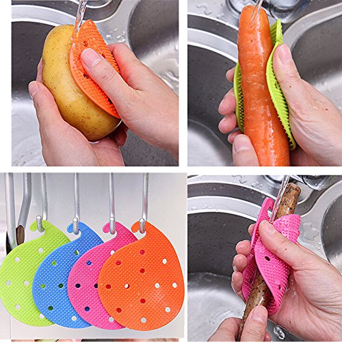Vegetable Scrubber Brush, Windspeed Silicone Fruit and Vegetable Scrubber/ Potato Scrubber/Carrot Brush/Trivet, 4 pcs Kitchen Cleaning Tool