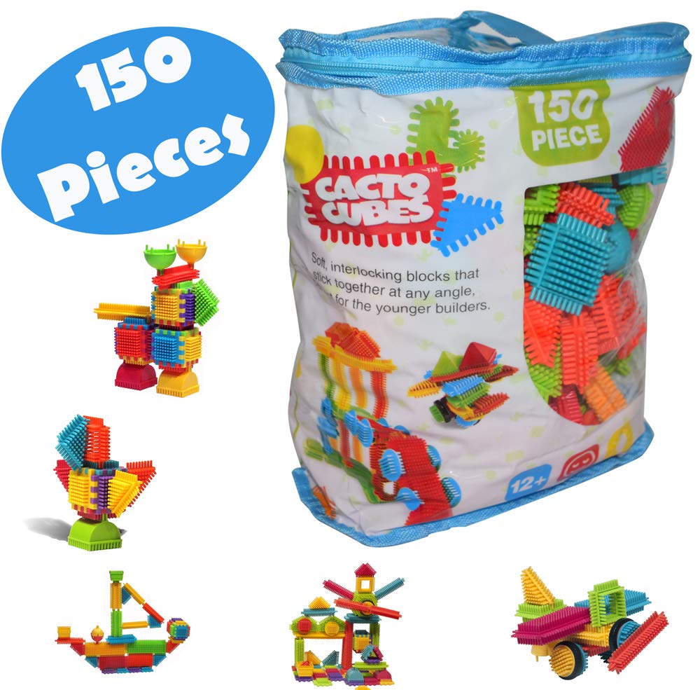 Playlearn Cacto Cubes Construction Toy | Sensory Sticking & Joining Building Blocks 150 Pieces | Stimulate your child's spacial awareness and cognitive skills | Age 1+ recommended.