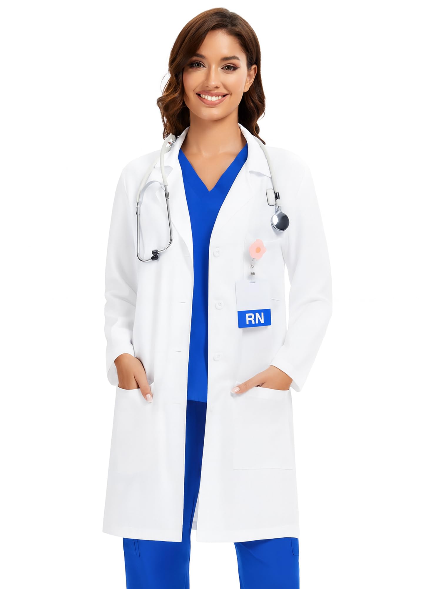 Photo 1 of COZYFIT Lab Coat for Woman 3 Pockets, Long Sleeve Medical Coat, White, L