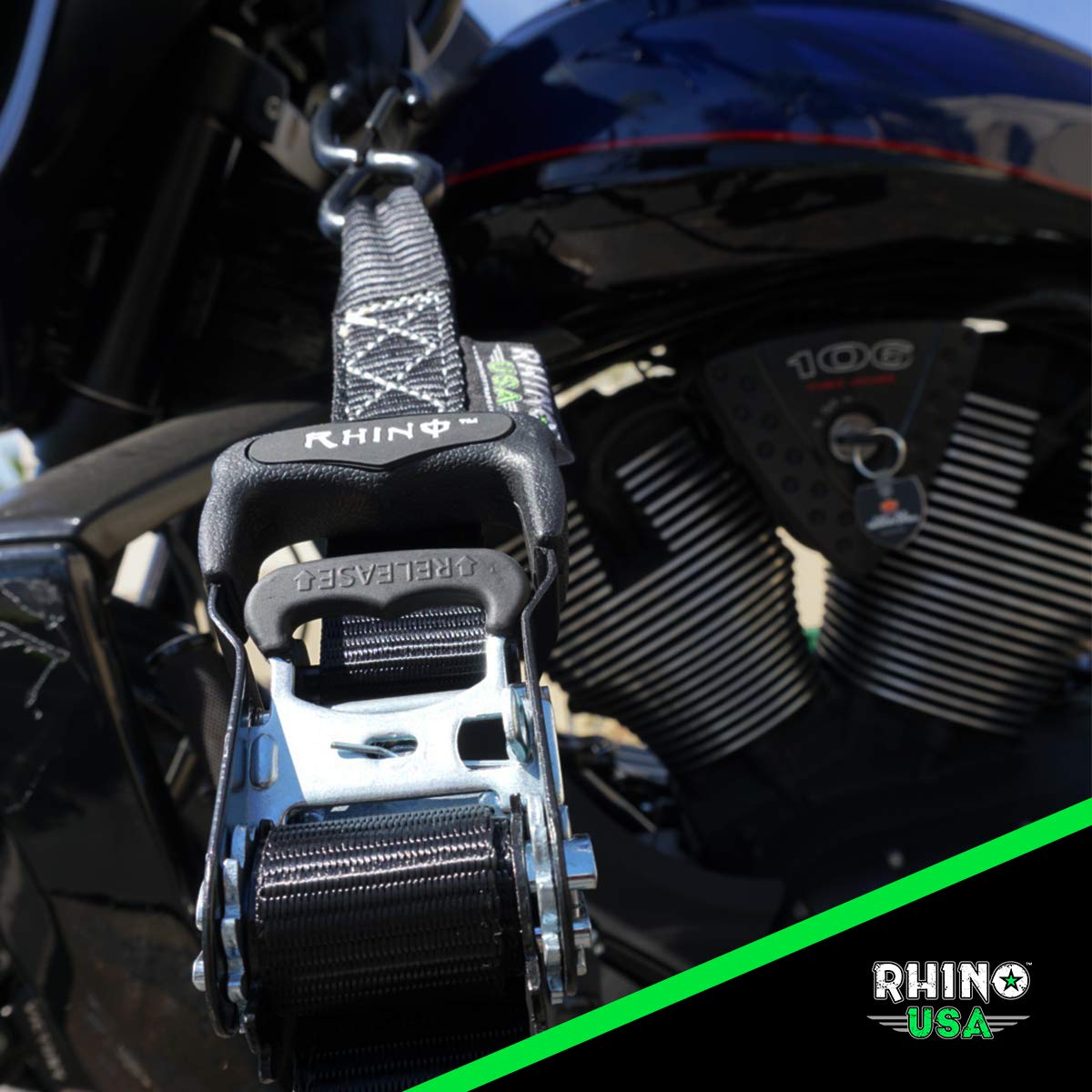 RHINO USA Ratchet Straps Motorcycle Tie Down Kit, 5,208 Break Strength (2) Heavy Duty 1.6" x 8