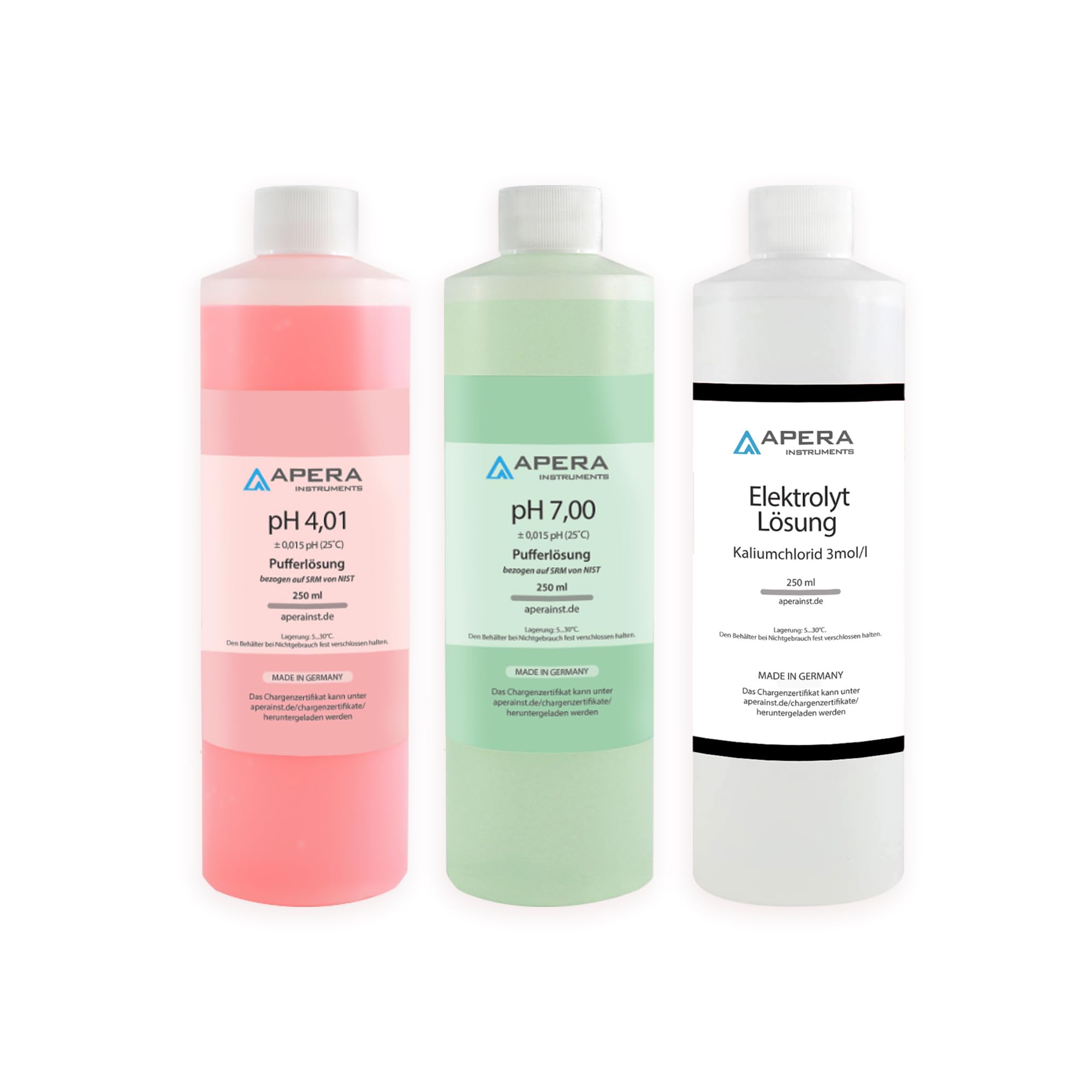 Apera Instruments Ph Calibration Solution pH 4.01/7.00 and 3M KCl each 250 ml, AI1108