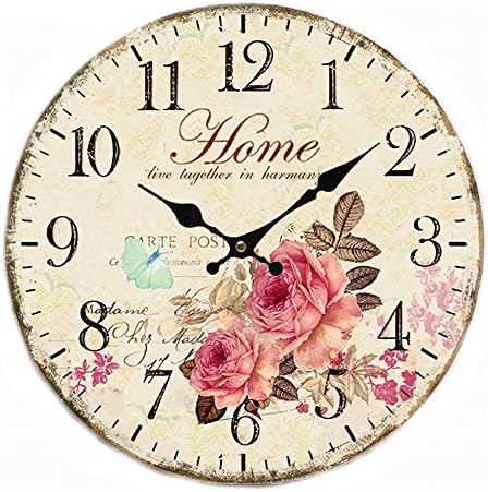 Wood Wall Clock, 12 inches Retro Style Non Ticking Silent Quartz Decorative Wall Clock for Room and Kitchen