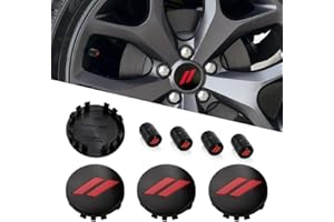 QOMAGO 4PCS Wheel Center caps with Same Pattern tire Valve caps Cover Original Vehicle Replacement 2.5in/63mm Compatible with Challenger Charger Durango Accessories and More (Black Red)