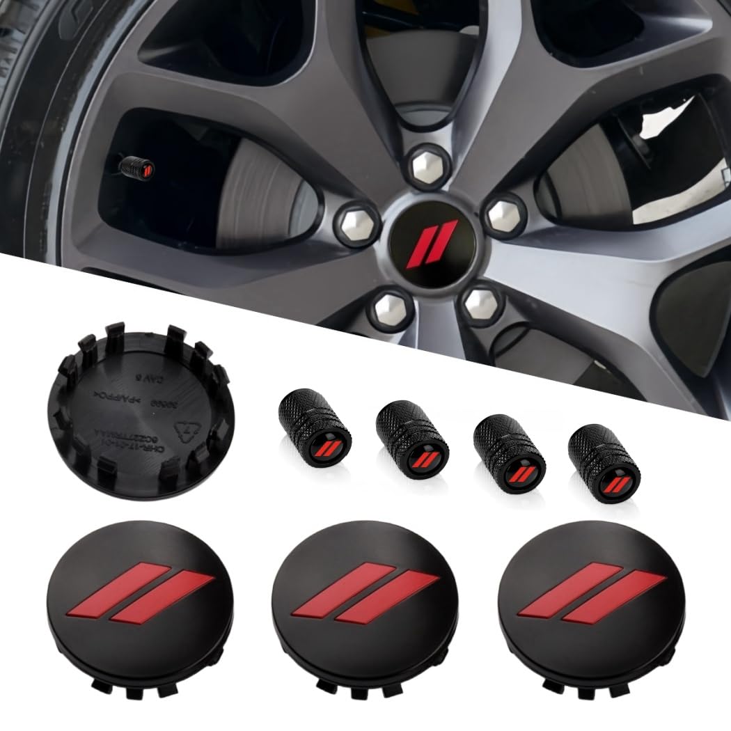 Photo 1 of 4PCS Wheel Center caps with Same Pattern tire Valve caps Cover Original Vehicle Replacement 2.5in/63mm Compatible with Challenger Charger Durango Accessories and More (Black Red)