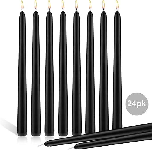 24 Pieces Black Taper Candle Unscented Dripless Candles
