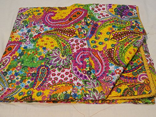 Tribal Asian Textiles Queen Gupsy Banjara Quilt Handmade Tropicana Kantha Throw Paisley Ikat Kantha Blanket 001