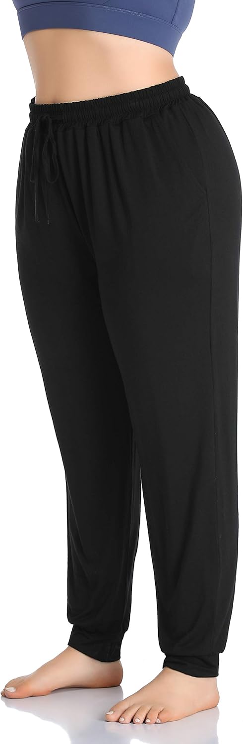 ZERDOCEAN Women's Plus Size Casual Lounge Yoga Pants Comfy Relaxed Joggers Pants Drawstring with Pockets Black 4X: Clothing