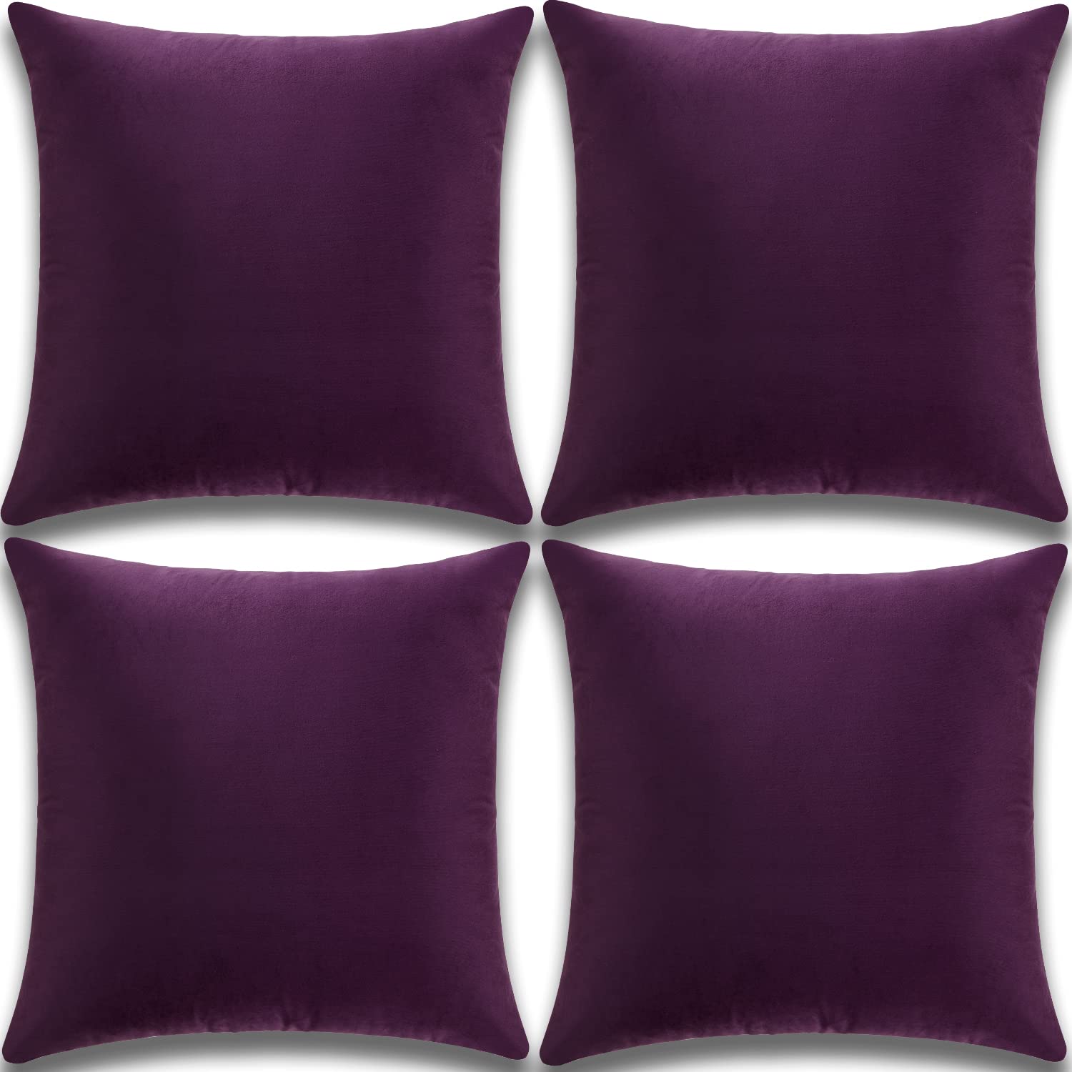 Yonous Cushion Covers, Soft Premium Velvet Decorative Throw Pillow for Sofa Bed Couch Chair, Set of 4, Eggplant Purple, 20 x 20 inch / 50 x 50 cm