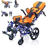 CXYTX Cerebral palsy wheelchair for kids 90-170&deg; adjustable backrest, 15.7" Seat, up to 200lbs -High Back Reclining Pediatric Foldable Wheel chair w/Adjustable Headrest/Sitting Position/Removable foot