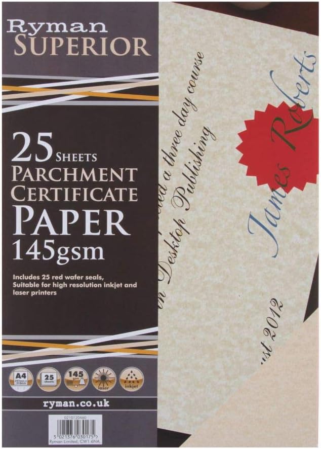 Ryman Certificate Paper A4 Vellum 145gsm 25 Sheets Amazon.de Elektronik