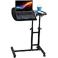 Hovadova Overbed Bedside Table with Wheels, Adjustable Overbed Table with Tilting Desktops, Portable Overbed Desk, Mobile Standing Desk for Laptop Bed Sofa Side