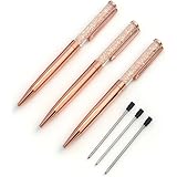 Rose Gold Pen Bling Crystal Diamond Ball Point Pen Black Ink Pen with 3 Extra Refills (Rose Gold 3 Pack)