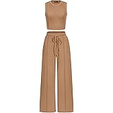 PRETTYGARDEN Women's Summer 2 Piece Loungewear Set Cropped Tank Top Wide Leg Sweatpants Tracksuit Casual Outfits