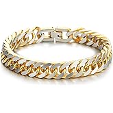 COOLSTEELANDBEYOND Mens Stainless Steel Two-tone Curb Chain Bangle Bracelet, Satin Finish