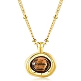 Catuni Brown Necklace Gold Tiger Eye Stone Brown Statement Necklace for Women Vintage Pendant Non Tarnish 14K Gold Plated