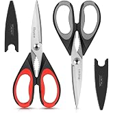 iBayam Kitchen Scissors Shears All Purpose Heavy Duty, Protective Sheath | 2-Pack, Ultra-Sharp Stainless Blades, Soft Comfort