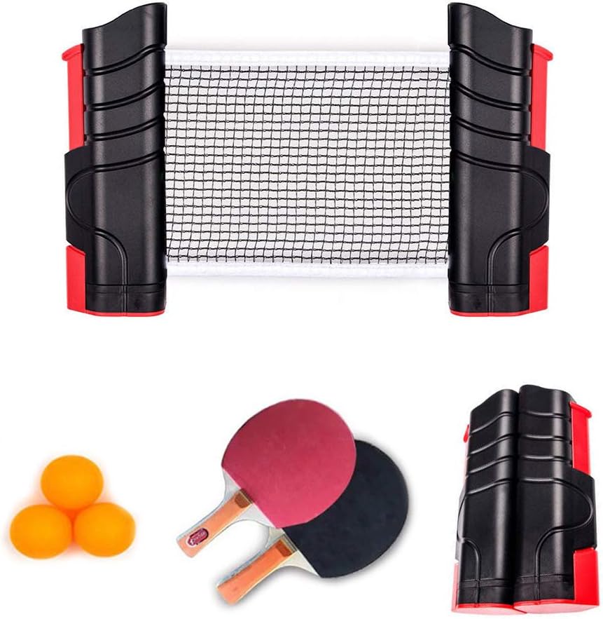 Ping Pong Set, Tabletop Table Tennis Set Anywhere Professional Ping Pong Paddle Net Equipment to-Go Includes Retractable Net 2 Ping Pong Paddles, 3 pcs Balls, Attach to Any Table Surface for All Ages