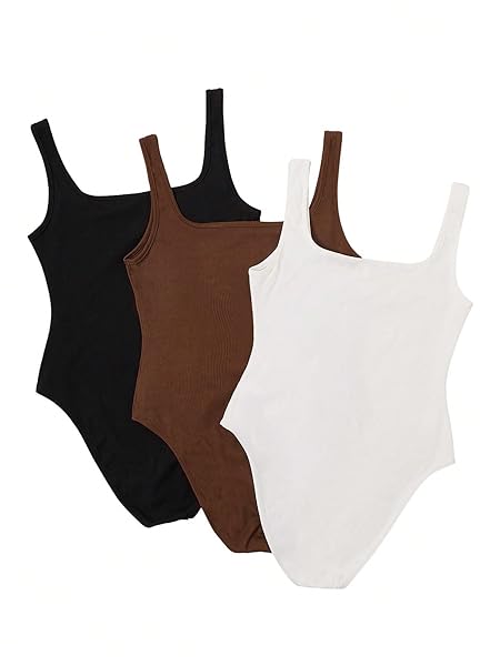 MAKEMECHIC WOMEN’S 3 PACK CASUAL BASIC SLEEVELESS SCOOP NECK RIBBED BODYSUIT TANK TOPS A MULTI M