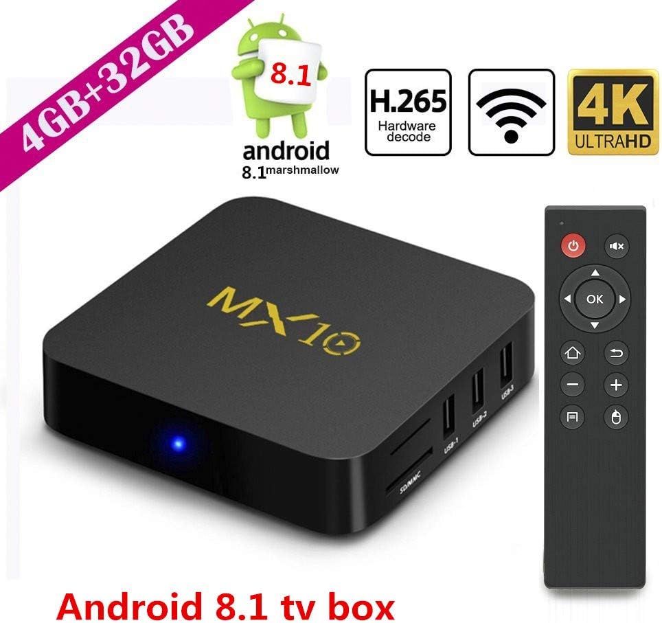 TV BOX,MX10 TV BOX Android 8.1 smart TV box Rockchip RK3328 Quad-core 4GB DDR3 RAM 32 ROM EMMC Support H.265 UHD 4K 2.4G WiFi Set-top box