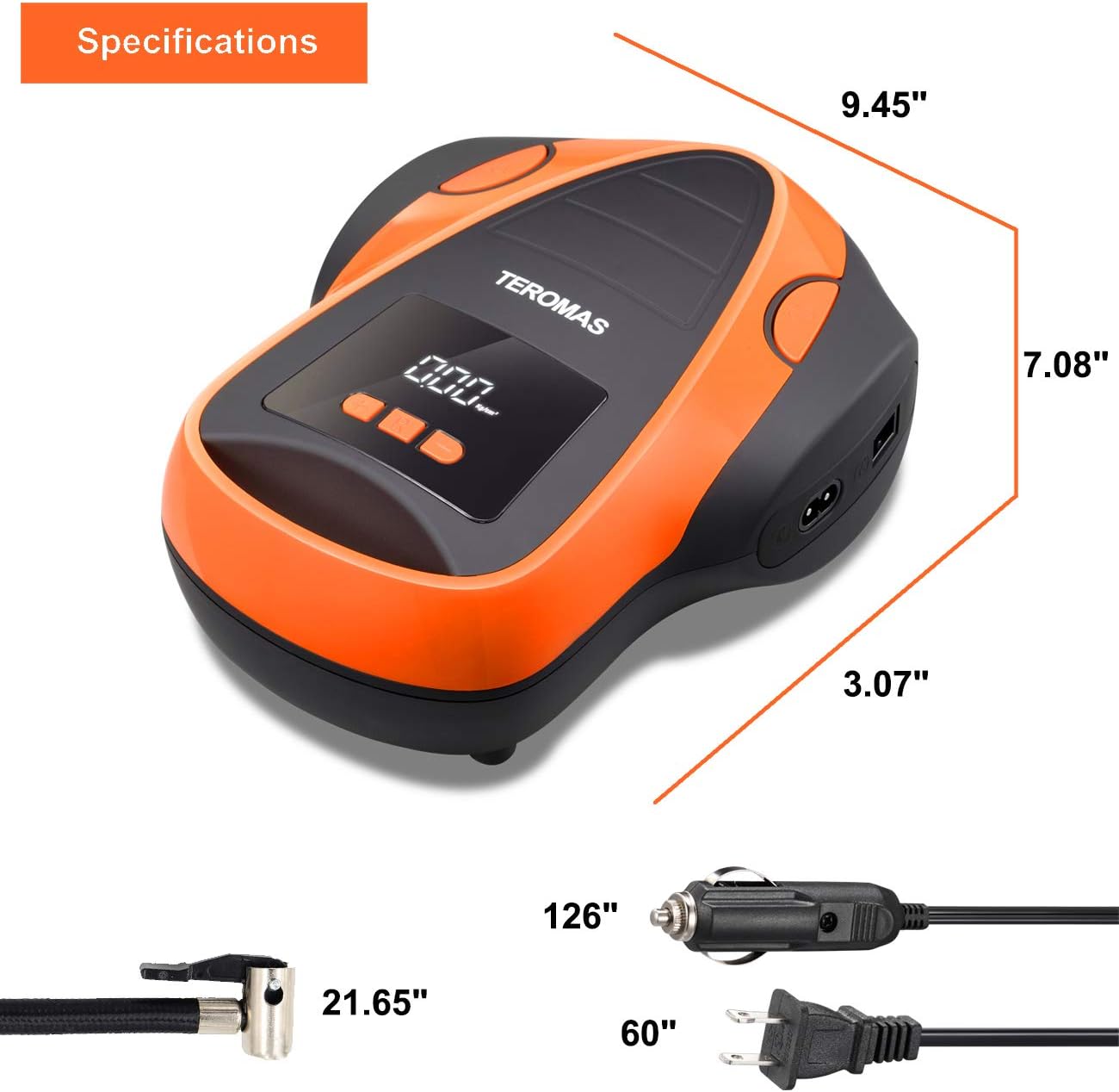 TEROMAS Tire Inflator Air Compressor, Portable DC/AC Air Pump for Car Tires 12V DC and Other Inflatables at Home 110V AC, Digital Electric Tire Pump with Pressure Gauge: Automotive