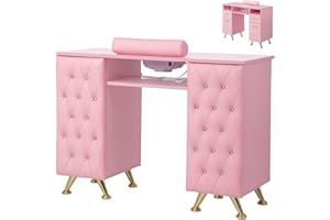 OmySalon Manicure Table w/Dust Collector, Nail Desk for Nail Tech, Nail Station with Storage, for Makeup Beauty Spa Salon, w/Hand Rest, Acetone Resistant (Pink, Manicure Table Only)