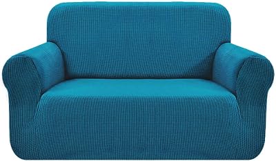 SAMSTEX 2 Seater Teal Stretch Sofa Cover 1-Piece Slipcover