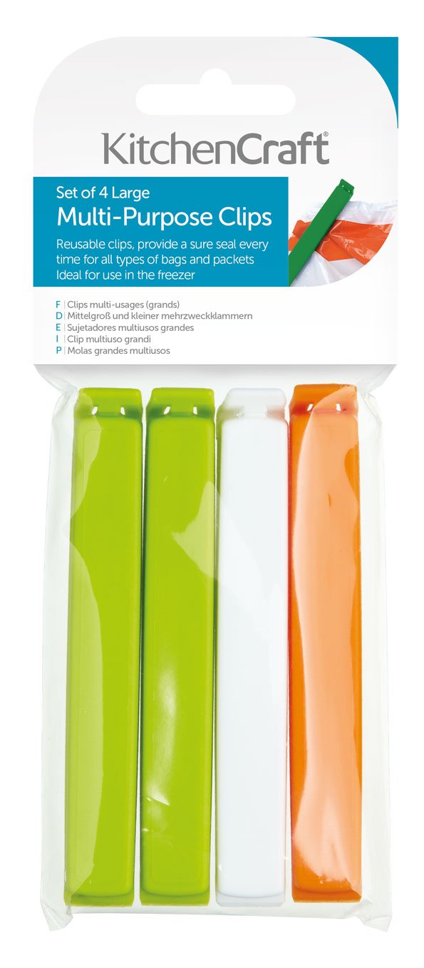 KitchenCraft Multi-Purpose Reusable Plastic Food Bag Clips, 11 cm (4.5") (Pack of 4)
