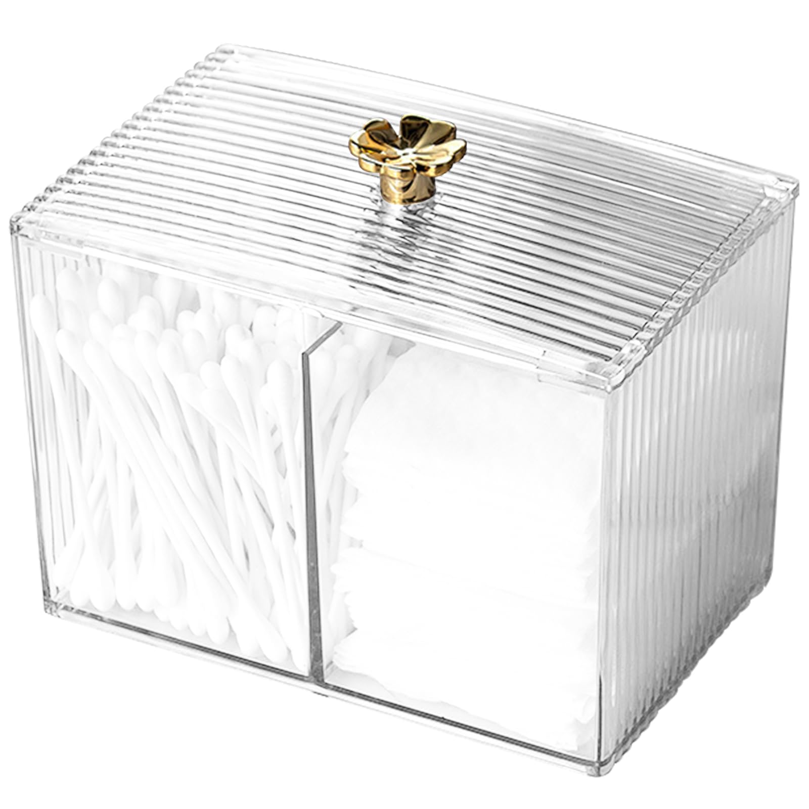 Hanunalir Cotton Pad Holder, Cotton Bud Dispenser - Dressing Table Accessories, Transparent Organizer with Lid 13 x 8 x 9cm