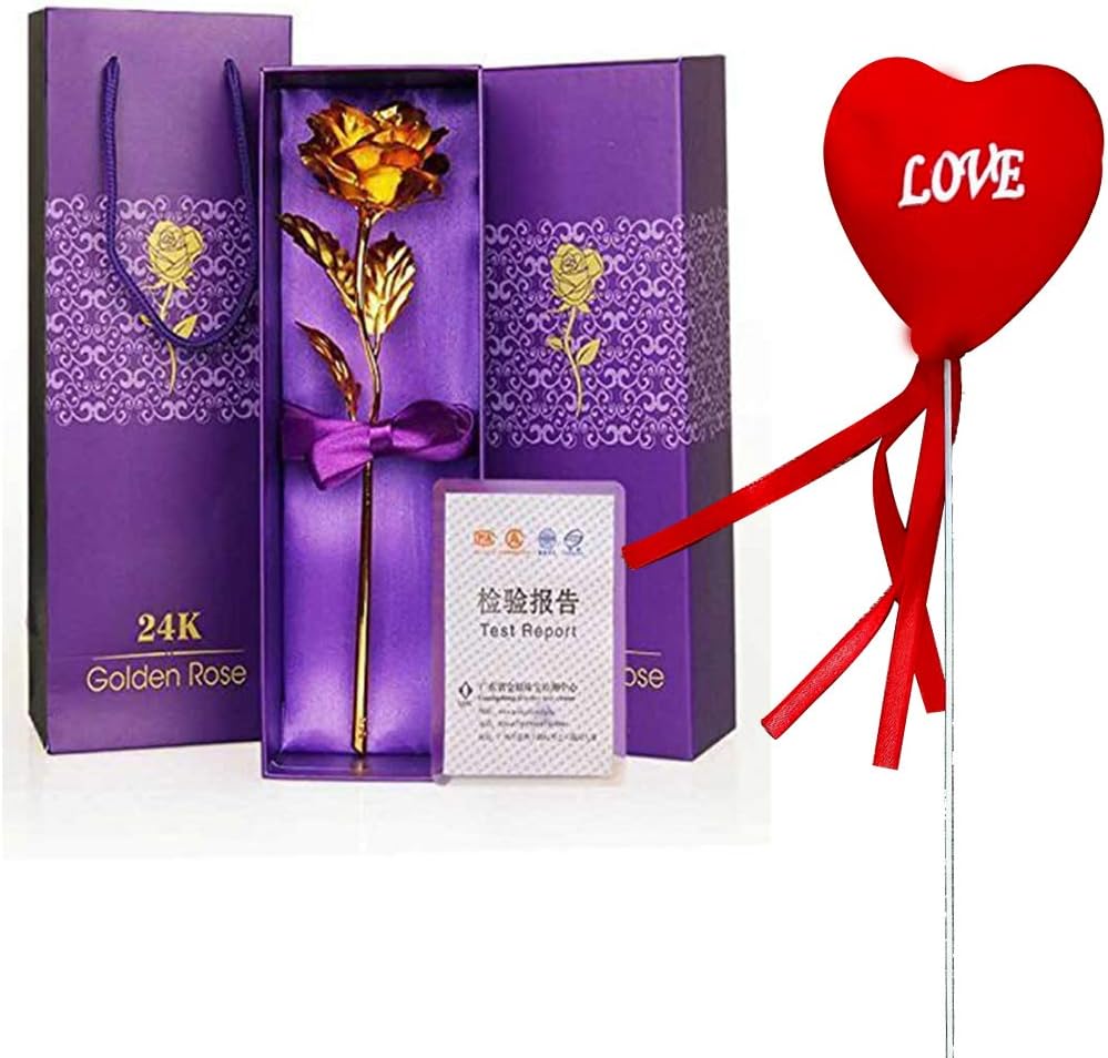 Art Bundle 24K Gold Plated Rose with Gift Box (Red, 10-inch)
