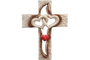Oooct Carved Cross, Resin Cross Wall Decor, Intertwined Hearts & Never Separates Love, Great Christian Gift, Wall Art Gift, Home Living Room Decor - 6.88 × 5.23 Inch
