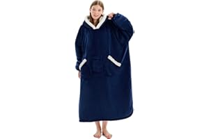 L'AGRATY Oversized Wearable Blanket Hoodie for Adults, Premium Sherpa Fleece Hoodie Blankets for Women & Men, Super Cozy & Warm Long Wearable BLanket Hoodie Sweatshir with Giant Pocket(Navy Blue)