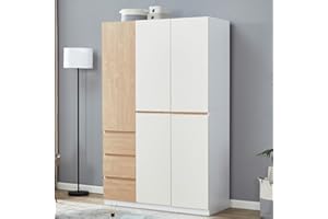 VivaVista Armoire Wardrobe Closet with 3 Doors Wooden Bedroom Armoires Clothes, Wood Wardrobe Closets Storage Cabinet with Hanging Rod Shelves Drawers Closets
