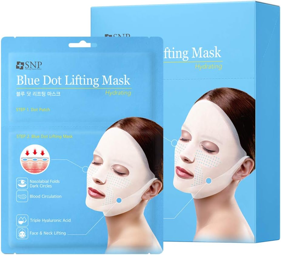 SNP - Blue Dot Tension Hydra Lifting Mask - Maximium Hydration & Protection for All Dry Skin Types - 20 Sheets - 1 Mask & 4 Patches per Sheet - Best Gift Idea for Mom, Girlfriend, Wife, Her, Women