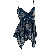 Verdusa Women's Babydoll Tops Y2K Lace Sequin Going Out Top V Neck Camisole Ruffle Peplum Shirts