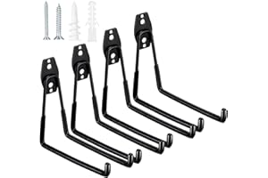 Fippy 4PCS Heavy Duty Garage Hooks for Hanging Tools, 7.5inch Large Garage Storage Hooks, Utility Wall Mount Garage Hooks for Hanging Ladder Bikes Ropes Yard Tools (Black, Large U)