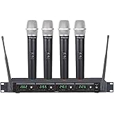 GTDaudio 4 Handheld Wireless Microphone Cordless mics System, Ideal for Church, Karaoke, Dj Party, Range up to 300 ft,