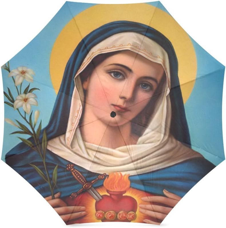 Birthday Gifts/Christmas Day Gifts Christian Religious Virgin Mary With Heart 100% Fabric And Aluminium Foldable Umbrella