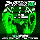 ROCKSTIX 2 HD NEON GREEN, MEGA BRIGHT LED LIGHT UP DRUMSTICKS, (CLASS A - LED with unique narrow beam for brighter color & effect) Set your gig on fire!
