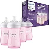 Philips Avent Natural Baby Bottles, Medium Flow, 9 oz, BPA-Free, 4-Pack | Breast + Bottle Feeding, Baby-Paced Milk Flow, Wide Breast-Shaped Nipple, Anti-Colic Valve, BPA-Free, Medium Flow Nipple