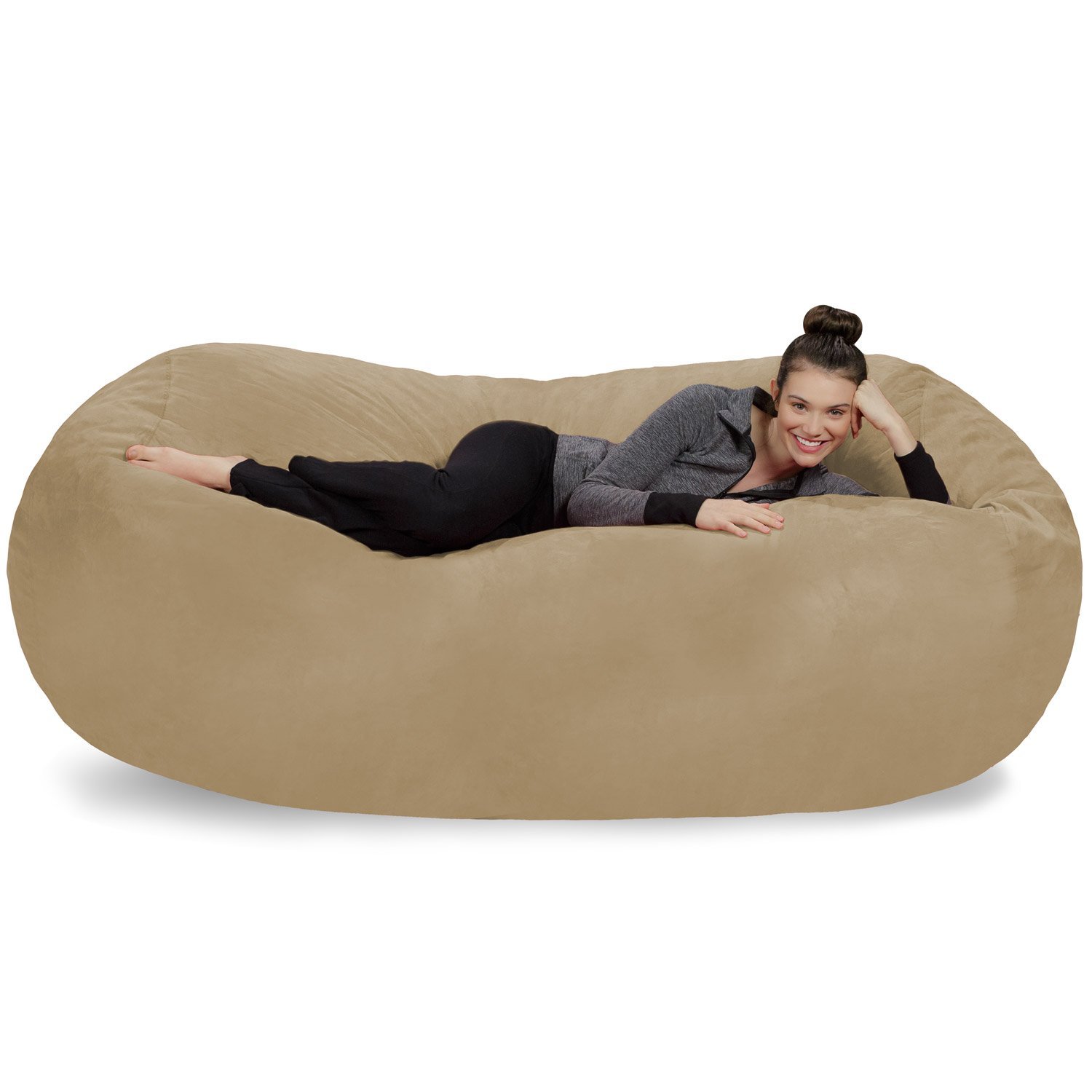 Sofa Sack - Plush Bean Bag Sofas with Super Soft Microsuede Cover - XL Memory Foam Stuffed Lounger Chairs for Kids, Adults, Couples - Jumbo Bean Bag Chair Furniture - Camel 7.5'