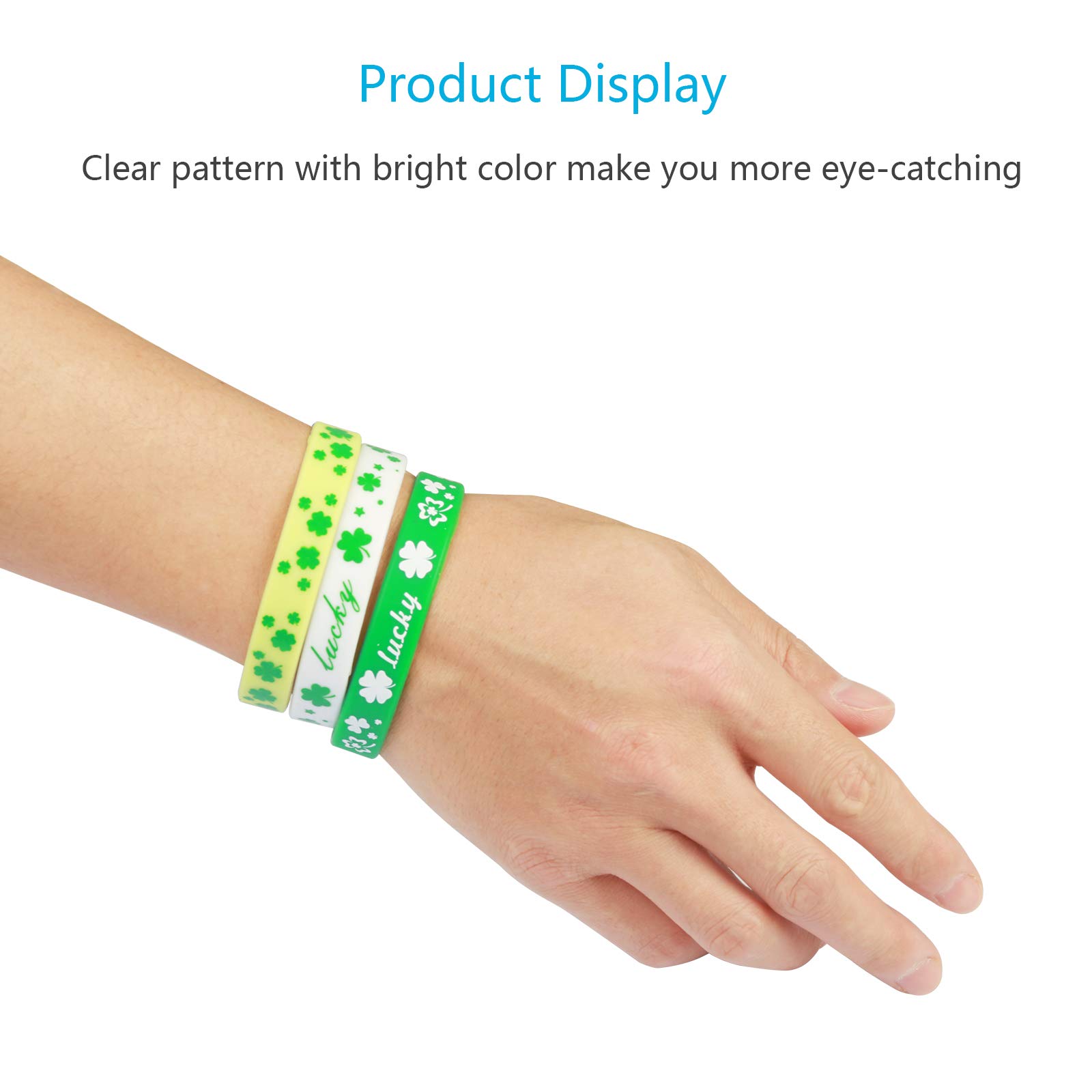 ZERHOK St Patrick\'s Day Shamrock Bracelets, 36pcs Clover Wristbands Silicone Bracelet Sets in 3 for Irish Day Party Favor Supplies Decorations