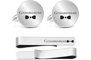 Kooer Custom Personalized Cufflinks & Tie Clip Set Wedding Jewelry Cufflinks Engraved Gifts for Men